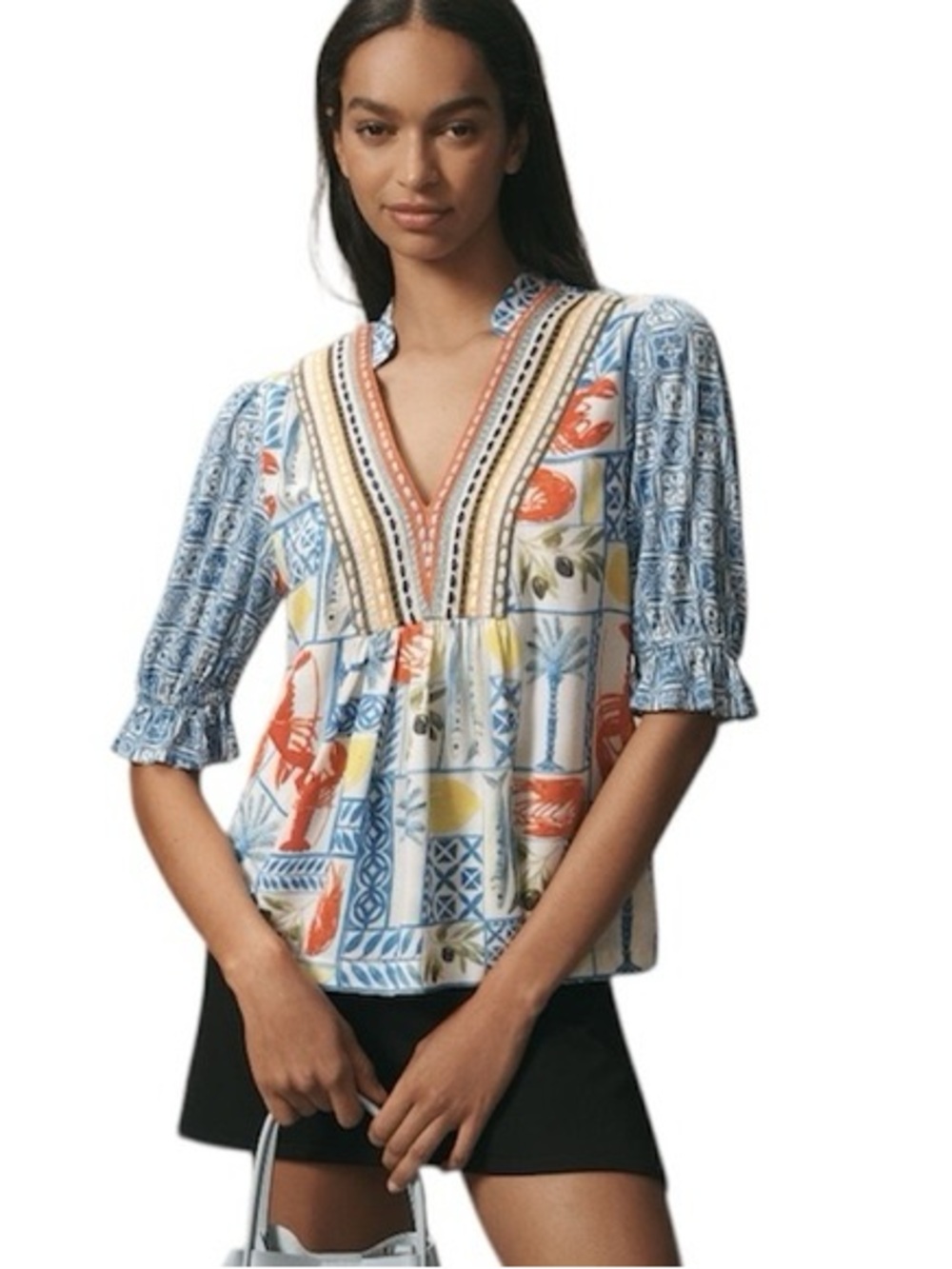 Blink London Tunic Top Womens Stephanie Lobster Lemon Mediterranean Tile 1X